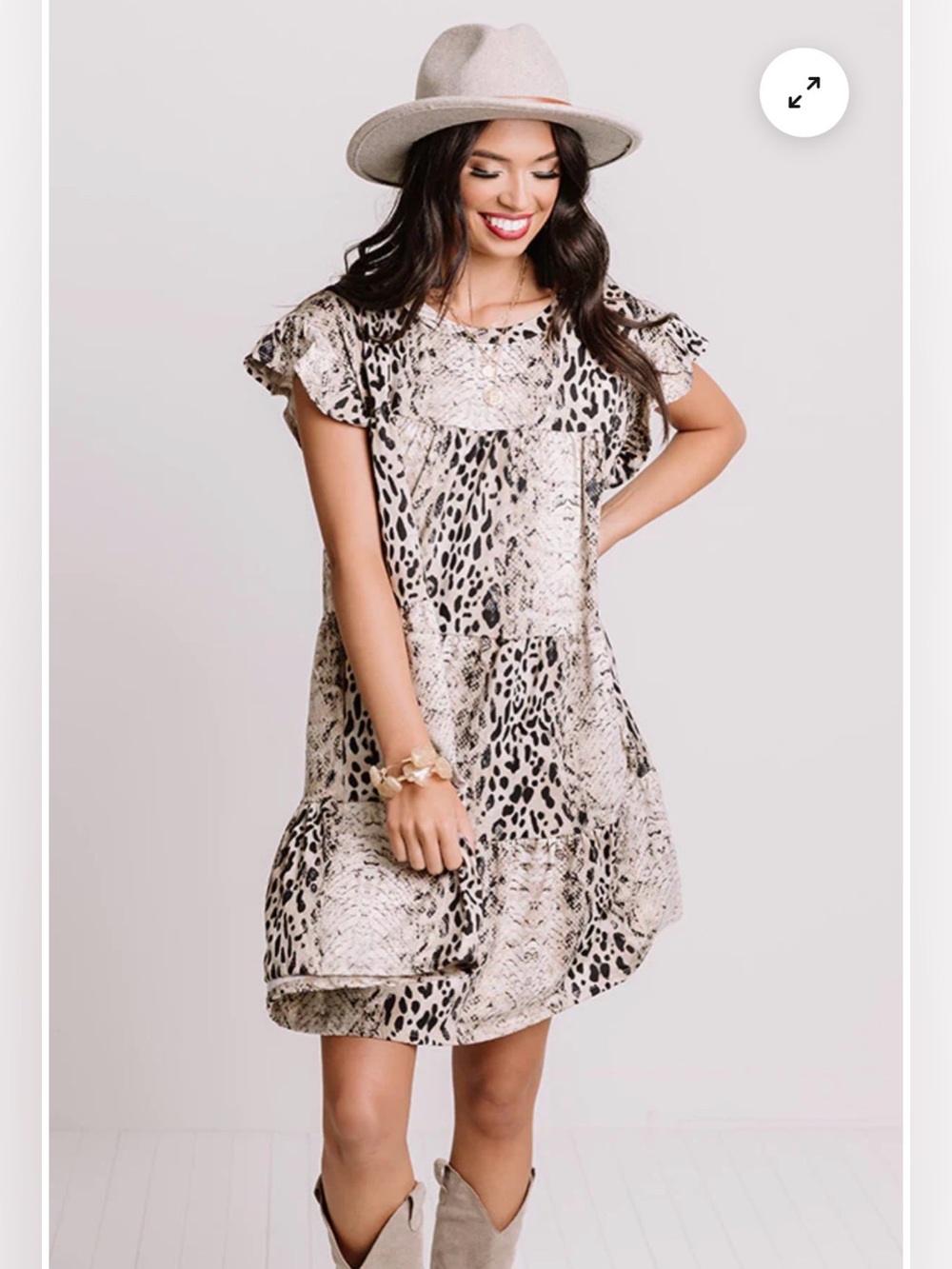 THE NINES Neutral Animal Print Ruffle Sleeve Mini Dress